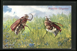 Künstler-AK Maxim Trübe: Pfingstgruss, Tanzende Maikäfer  - Insects