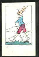Künstler-AK Handgemalt: Spazierender Hase  - 1900-1949