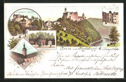 Lithographie Rochsburg B. Burgstädt, Schloss, Pulverturm, Thorhaus  - Burgstädt
