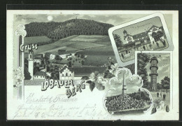 Mondschein-Lithographie Löbau, Gasthaus Honigbrunnen, Ortsansicht Mit Thurm  - Loebau