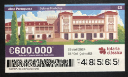 118 B, 1 X Lottery Ticket, Portugal, « Alma Portuguesa »,«Portuguese Soul», «Architecture», « Solares Minhotos», 2024 - Lotterielose