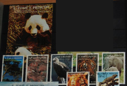 SAO TOME E PRINCIPE 1992, Panda, Birds, Tiger, Elephant, Animals, Fauna, Mi #1336-40 + B280, Used - Andere & Zonder Classificatie