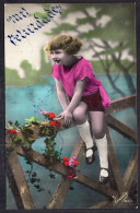 Argentina - 1934 - Colorized - Little Girl Seated On A Fence - Portraits