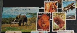 SAO TOME E PRINCIPE 1996, 25 Years Greenpeace, Lions, Elephant, Animals, Fauna, Mi #1676-80 + B351, Used / MNH** - Autres & Non Classés
