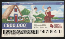 118 B, 1 X Lottery Ticket, Portugal, « Alma Portuguesa »,« Portuguese Soul », « Bailinho Da Madeira », « Dance », 2024 - Billets De Loterie