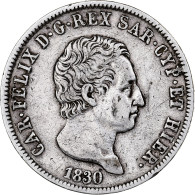 États Italiens, SARDINIA, Carlo Felice, 5 Lire, 1830, Genoa, Argent, TB - Other & Unclassified