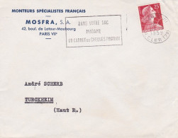 1959--lettre De PARIS-75  Pour TURCKHEIM-68, Type Marianne ..cachet "carnet Chèques Postaux" - Pub " MOSFRA " - 1921-1960: Période Moderne