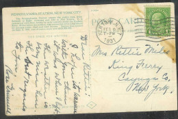 1931 (Feb 6) 1 Cent Franklin On Postcard NY Penn RR Station - Brieven En Documenten