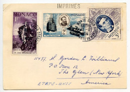 Monaco 1956 Postcard; Monte Carlo To The Glen, New York; Gorge Washington, Jules Verne & Abe Lincoln Stamps - Covers & Documents