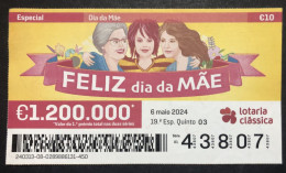 118 B,  Lottery Tickets, Portugal, « DIA DA MÃE », « MATHER''S DAY », 2024 - Billets De Loterie