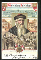 Lithographie Mütterliches U. Väterliches Stammhaus V. Gutenberg  - Autres & Non Classés