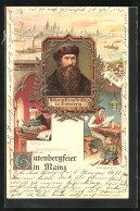Lithographie Mainz, Gutenbergfeier 1900, Buchdruck, Panorama  - Autres & Non Classés