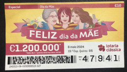 118 B,  Lottery Tickets, Portugal, « DIA DA MÃE », « MATHER''S DAY », 2024 - Billets De Loterie