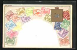 Künstler-AK West-Australien, Briefmarken Und Wappen  - Timbres (représentations)