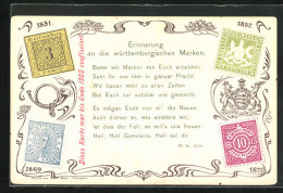 Lithographie Württemberg, Erinnerung An Die Württembergischen Marken 1851-1857-1875  - Timbres (représentations)