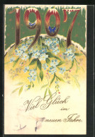 Präge-AK Jahreszahl 1907 Und Blumen, Neujahrsgruss  - Other & Unclassified