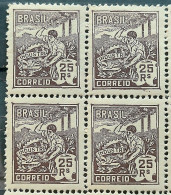 Brazil Regular Stamp RHM 191 Grandmother Industry 25 Reis Filigree D 1921 Block Of 4 - Neufs