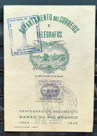 FO 01 1945 Souvenir Card Centenary Barao Do Rio Branco Diplomacy CPD - Postal Stationery