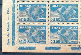 C 248 Brazil Stamp Universal Postal Union UPU Postal Service Map 1949 Block Of 4 CMB Vignette - Unused Stamps