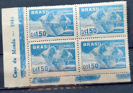C 248 Brazil Stamp Universal Postal Union UPU Postal Service Map 1949 Block Of 4 Vignette CMB 2 - Unused Stamps