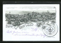Lithographie Usti N. O., Panorama Mit Schloten  - Czech Republic