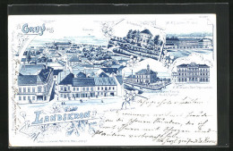 Lithographie Landskron, Gold- U. Silberwarenfabrik Rud. E. Langer, K. K. Zigarren Fabrik, Schlossberg  - Czech Republic