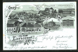 Mondschein-Lithographie Landskron, Gold- U. Silberwarenfabrik Rud. E. Langer, K. K., Ortsansicht Vom Rathausturm  - Tchéquie