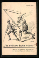 Künstler-AK Worte Von Kaiser Wilhelm II., Deutscher Michel Mit Dreschflegel  - War 1914-18