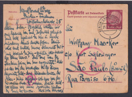 Deutsches Reich Ganzsache An Kurt Schlesinger Destination Sao Paulo Brasilien - Covers & Documents