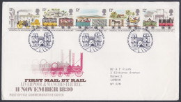 GB Great Britain 1980 Private FDC First Mail By Rail, Liverpool & Manchester Railway, Train, Trains, Horse, Sheep, Cover - Briefe U. Dokumente