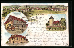 Lithographie Remlingen, Gasthaus Von O. Salge, Saal, Kirche  - Autres & Non Classés