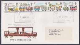 GB Great Britain 1980 Private FDC Liverpool & Manchester Railway, Duke Of Wellington, Rooster Chicken Train Trains Cover - Brieven En Documenten