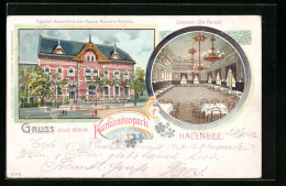 Lithographie Halensee / Wilmersdorf, Gasthaus Kurfürstenpark, Innenansicht  - Wilmersdorf