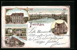 Lithographie Nerchau, Wiesenbad, Stadthaus, Kaiserliches Postamt  - Other & Unclassified