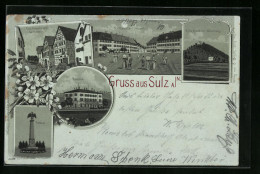 Mondschein-Lithographie Sulz A /N., Ruine Albeck Mit Weilerhaus, Bahnhof, Denkmal  - Other & Unclassified