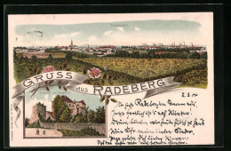 Lithographie Radeberg, Schloss, Amtsgericht, Totalansicht  - Radeberg