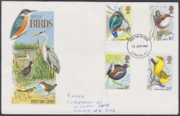 GB Great Britain 1980 Private FDC British Birds, Bird, Kingfisher, Moorhen, Duck, Yellow Wagtail, Dipper First Day Cover - Brieven En Documenten