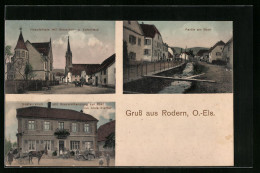 CPA Rodern /O.-Els., Restaurant Zur Post, Hauptstrasse Avec Gemeinde- Et Schulhaus  - Autres & Non Classés