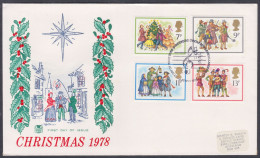 GB Great Britain 1978 Private FDC Christmas, Carols, Children, Family, Music, Singer, Singing, Violin, First Day Cover - Brieven En Documenten