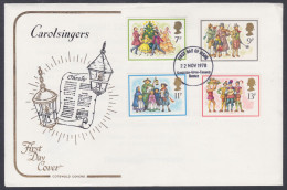 GB Great Britain 1978 Private FDC Christmas, Carols, Children, Family, Music, Singer, Singing, Violin, First Day Cover - Lettres & Documents