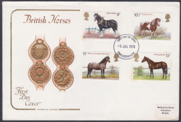 GB Great Britain 1978 Private FDC British Horses, Shire Horse, Welsh Pony, Thoroughbred, Shetland Pony, First Day Cover - Brieven En Documenten