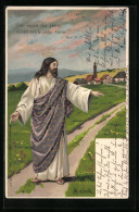 Künstler-AK Alfred Mailick: Jesus Auf Einem Feldweg, Im Hintergrund Kirche, Der Segen Des Herrn..., Spr. 10. 22.  - Mailick, Alfred