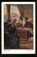 Künstler-AK Georg Mühlberg: Tristan-Sage, Zu Tode Verwundet Erwartet Tristan Die Ankunft Isoldes  - Contes, Fables & Légendes