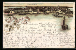 Lithographie Lindau I. B., Panorama Mit Dampfer  - Lindau A. Bodensee