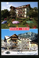 Cartolina Seis Am Schlern /Bozen, Pension Erika Im Sommer Und Im Winter  - Bolzano (Bozen)