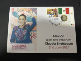 5-6-2024 (22) Mexico Elect New President Claudia Sheinbaum (20-6-2024) With Mexico UN Flag Stamp - Mexique