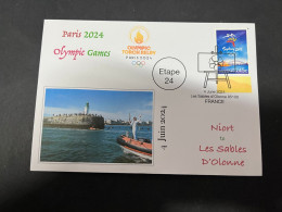 5-6-2024 (22) Paris Olympic Games 2024 - Torch Relay (Etape 24) In Les Sables D'Olonne (4-6-2024) With Olympic Stamp - Summer 2024: Paris