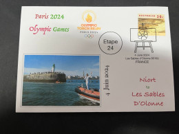 5-6-2024 (22) Paris Olympic Games 2024 - Torch Relay (Etape 24) In Les Sables D'Olonne (4-6-2024) With OZ Stamp - Eté 2024 : Paris