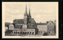 AK Saalfeld A. S., Markt Mit Geschäften Und Johanniskirche  - Saalfeld