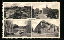 AK Bitterfeld, Bahnhof, Marktplatz, Im Rosengarten  - Bitterfeld